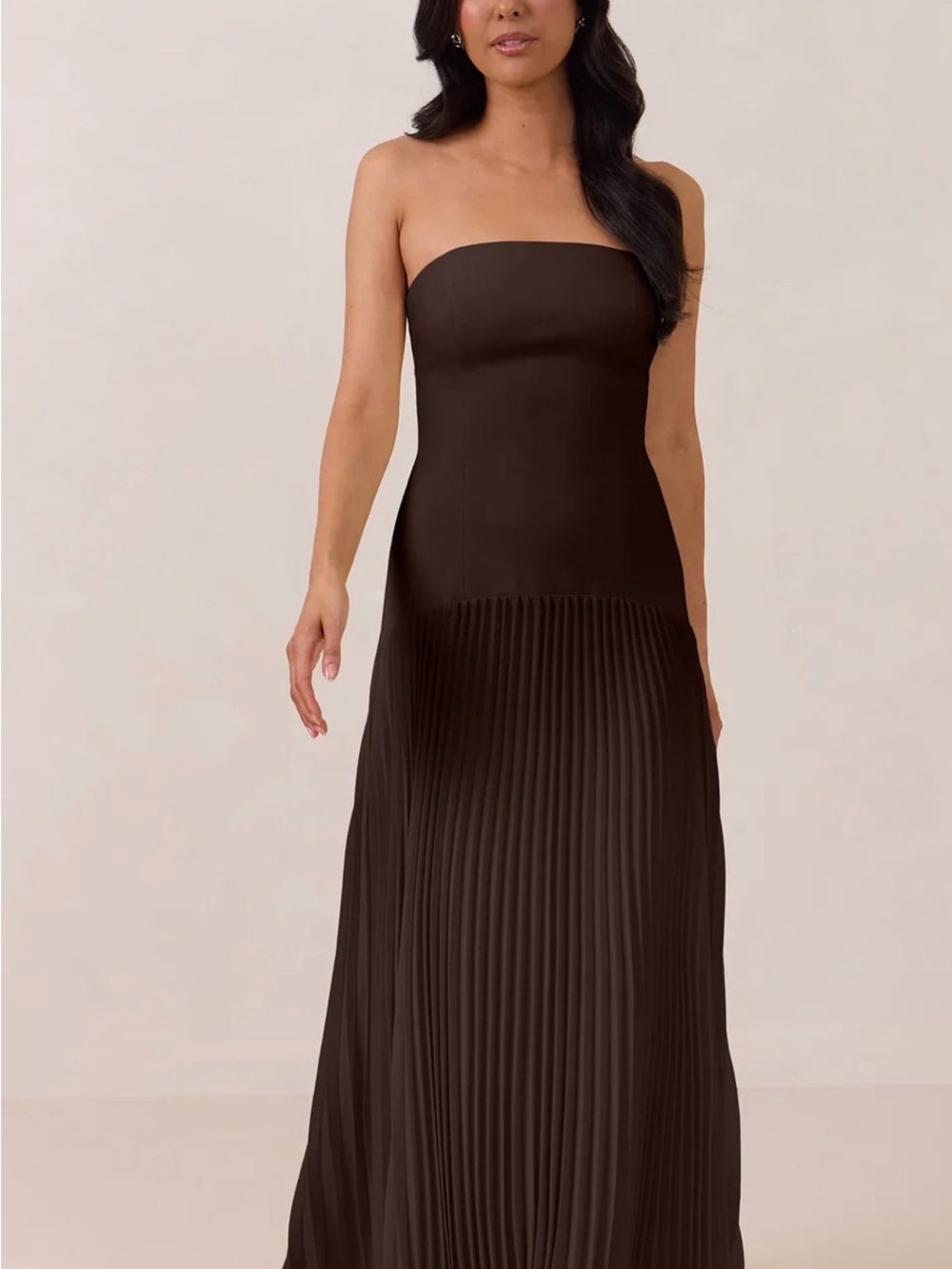 Park & Fifth Strapless Pleated Maxi Dress in Brown